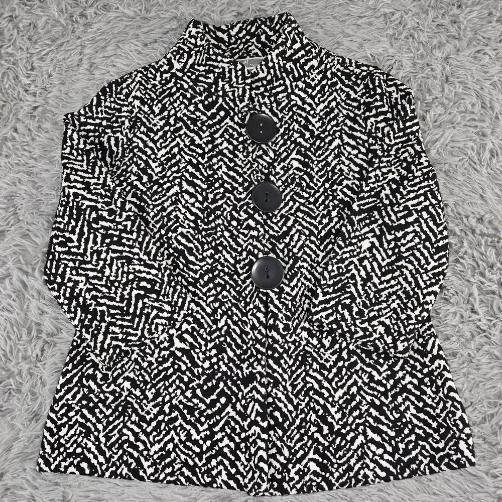 JM Collection Womens PS Black & White 3/4 Sleeve 3 Button Front Jacket‎